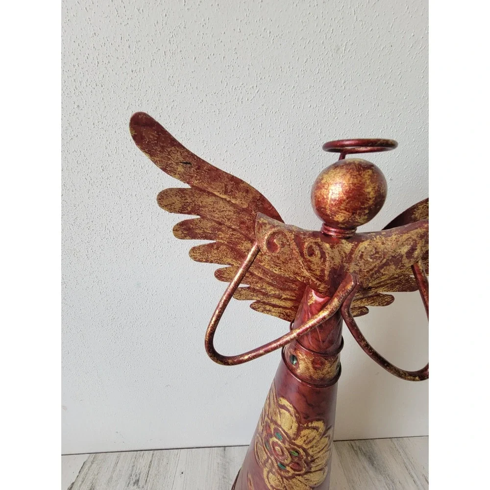 Pier 1 praying angel metal cherub red Xmas religious home decor figure